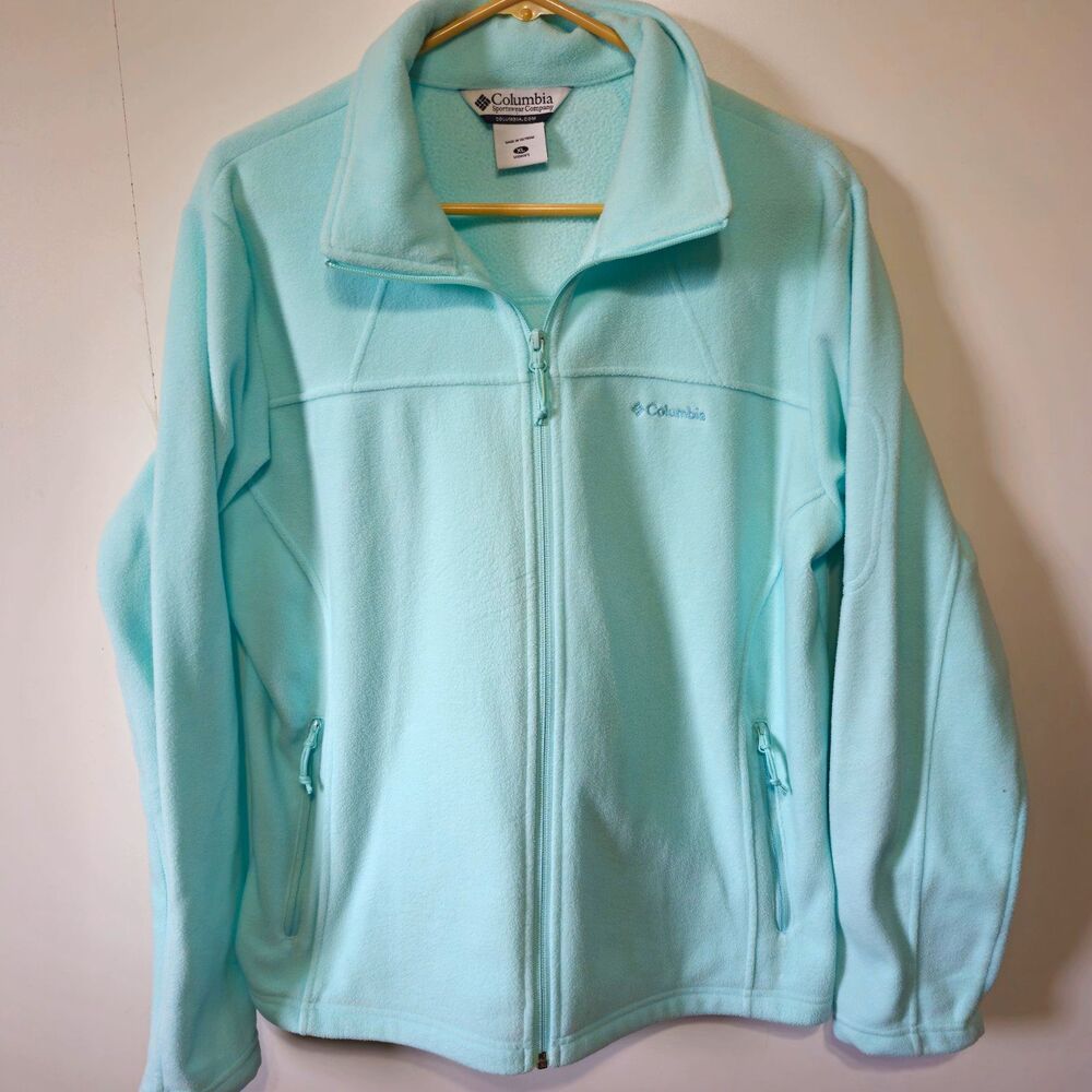 Columbia Womens Fast Trek II Fleece Jacket XL Mint Green Aqua Full Zip Soft Warm
